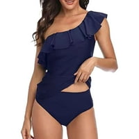 Ženski split kupaći kupaći kostim s jednom ramenim čvrstim tankani dvije žene veličine kupaćih kostima