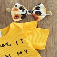 GUREUI Toddler novorođenčad Djevojke ljetne odjeće Sjetovi kratki rukav Pismo Ispis Romper + Leopard suncokret za ispis kratke hlače + poklopac za glavu