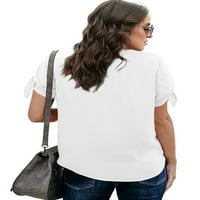 Rosfany Women Plus Veličina V izrez Šifon bluze Košulju s kratkim rukavima Prednji zamotani omotani