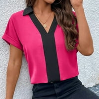 Ženska odjeća kontrastna boja casual v-izrez raglan rukavi rever labavi bluza