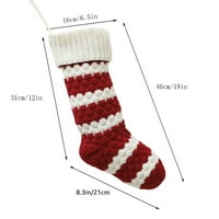 Svečane čarape pletene božićne čarape Svečane crvene zelene prugaste viseće čarape za Xmas stablo trajni