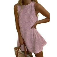Ležerna labava haljina bez rukava o izrez čipka kratka haljina Ljetni zabavni tenk senders ružičasti