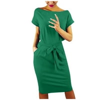 Entyinea Žene Ljetne haljine Ležerne prilike O-izrez Solid u ordinaciji MIDI haljine sa remenom zelenom 3xl