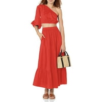Xiuh Boho Solid Boja duge žene suknje elastične struk nabrajane ruff suknja crvena l