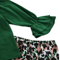 Capreze Toddler Toddler Top i flare hlače dugih rukava proljeće jesen odijelo Leopard Ispis Outfit Loose gant set posada zelena