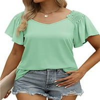 Bomotoo žene ljetne vrhove V izrez majica s ramena majica labav pulover Rad bluza tunika svijetlo zelena