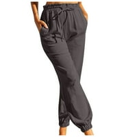 Yubatuo hlače za žene modne čvrste boje konoplje i pamučne rubne vunene gamaše elastirane casual pantalone