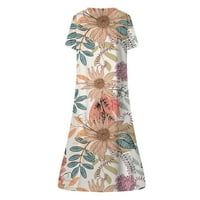 Haljine s kratkim rukavima Srednja duljina cvjetna V-izrez sunčana haljina Pink XL