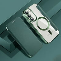 Case sa Samsung Galaxy S ultra, kompatibilan sa magsafe punjenjem, luksuzno PU kožna ploča magnetske flip RFID blokirajuće karte za blokiranje telefona sa filmom protiv ogrebotine, Darkgreen