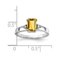 14k bijelo zlato 7x smaragdnog rezanog citrina Pravi dijamantni prsten