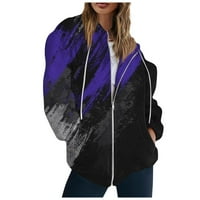 HHEI_K Zip Up Dukserirt Žene Žene Modni ležerni ispisani dugi rukav sa džepnim kardiganskim jaknom sa kaputama sa zatvaračem