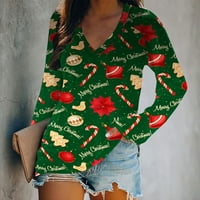 Ženska modna božićna tiskana majica s dugim rukavima bluza v vrat casual tops hot8sl4486616