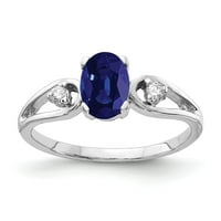 Čvrsta 14k bijelo zlato 7x ovalna safira plava rujan dragi dijamantni zaručni prsten veličine 5