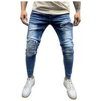 Hanas muške hlače muškarci prugasti patentni traper rupa vintage pranje hip hop radne pantalone Jeans