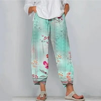 Ylioge Womens Ljeto opušteno fit hlače džepovi ravne vintage obrezane pantalone nacrtaju velike struke