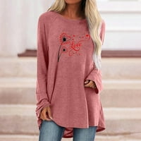 Dnevne košulje za Valentine Women Trendy Love Heart Print Majica Dugi rukav Dressy Case Crewneck bluze