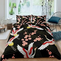 Japanski kran pokrivač egzotičnog stila posteljina set cherry cvjetovi navijači Navijači Komforper Poklopac punog twin za dječake Djevojke Djevojke Dekor sobe