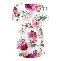 Sakrij trbušnjake na vrhu cvjetne tiskane tunike Flowy s kratkim rukavima labave majice Boho Radni bluze Dressy Henley majice