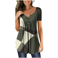 Ženski vrhovi Henley Striped bluza Ležerne prilike ženske majice kratki rukav Summer Tamno siva 4XL