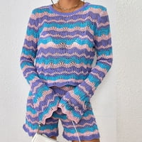 Ženske odjeće prugasti ispise okrugli vrat zvoniv pulover džemper sa širokim nogama kratka gaćica