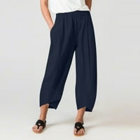 Akiigool pantalone za žene ženske ravno hlače elastične struke casual pantalone hlače sa džepovima