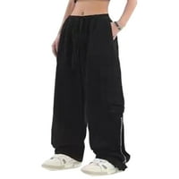 NIUER WOMENS teretni pantalone sa džepovima na otvorenom ležerne planinarske borbene radne salone sa dnevnim boravkom ravna široka noga ulična odjeća K Black M