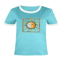 GRIANLOOK Women Modna majica suncokreta Mjesec Ispiši majicu s kratkim rukavima Loungewebry Lice Print