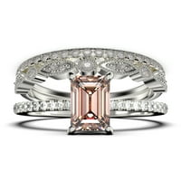 Art Deco 2. Carat Emerald Cut Morgatite i dijamantski movali za angažman za angažman, vjenčani prsten