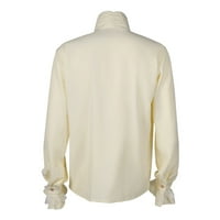 Puawkoer muško gotičko vintage čipkasti košulju za štand ovratnik dugih rukava preklopi bluza muške odjeće xl žuta