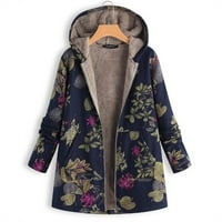 Moderna jakna za žene Dame dame dugih rukava s kapuljačom debeli kompozitni plišani vintage cvijet jakna