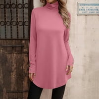 Vruće prodaje majice s dugim rukavima za žene pulover za slobodno vrijeme, čvrste majice s visokim izrezom Pink XXL