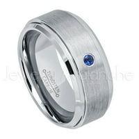 Četkani muški volfram prsten za volfsten - 0,07ct Solitaire Blue Sapphire Ring - Personalizirani vjenčani
