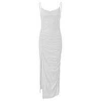 B91XZ haljine za žene Ženske odjeće saten od ramena High Slit Prom ddress Elegantna večera Tanka haljina plus veličine ljetne haljine bijele boje