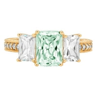 3. CT sjajni smaragdni rez simulirani zeleni dijamant 14k žuti zlatni pasijans sa akcentima tromjenski prsten sz 6