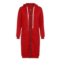 Shiusina Ženski patentni patentni patentni kapuljač runo duguljast dugi kaput jakna vrhova odjeća crvena