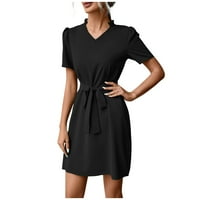 FIT & FLARE haljine za žene Modni ljetni V-izrez Čvrsta haljina kratkih rukava Casual Mini haljina plaža Haljina Clearance crna l
