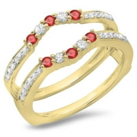 DazzlingRock kolekcija 0. Carat 10K Ruby & White Diamond Wedding Trake Stone Guard Ring CT, Žuto zlato,