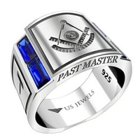 Jewels Muški sterling srebrni sintetički safir Prošli glavni master Freemason Masonic prsten, veličina