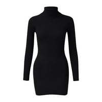 Vedolay ženske haljine jeseni zimsku žensku gumbu s dugim rukavima niz gumbu s čvrstom džemper, crna
