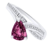 Simulirani ružičasti sapphire & bijeli dijamantni zaručnički prsten u 14K čvrstog zlata sa veličinom prstena 5,5