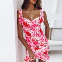 Haljine za žene ženske duboke V-izrez bez rukava s rukavima kratke ljetne mini chemise vruće ružičaste L
