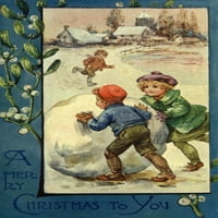 Djeca s ogromnom snježne kugle na božićnom tisku Mary Evans Slika Librarypeter & Dawn Cope Collection