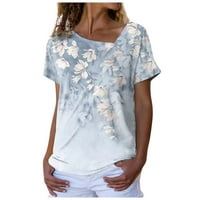Ljetne vruće košulje za žene dame cvjetno tiska s kratkim rukavima, labav majica V-izrez na vrhu casual vrhova