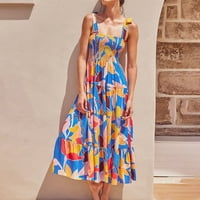 Flowy Maxi haljina za žene svečane haljine A-line pune dužine bez rukava plava m