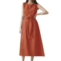 Maxi haljine za žene Coton i posteljina povremena popularna bez rukava elegantna sunčanica