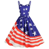 Dan nezavisnosti Ženka Summer Suspender Američka zastava Print Vintage Velike ljuljačke haljine Prom