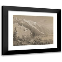 Jean-Antoine Linck Crni moderni uokvireni muzej umjetnički print naslovljen - pogled na Mont Blanc