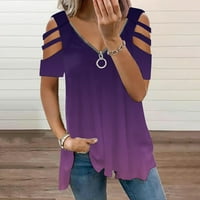 Ženske poslovne majice Purple Womens Modni gradijent Ispis Top patent zatvarača s ramenom majica kratki