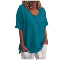 Qwertyu Dressy Womens kratki rukav pamuk posteljina plus veličina majica za žene Crew vrat casual bluze