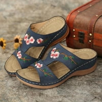 FSQJGQ Ljetne sandale Ženske papuče cipele kožne sandale za žene Ljetne dame modne klince pete vez cvijeće sandale Žene cipele Blue Veličina 43